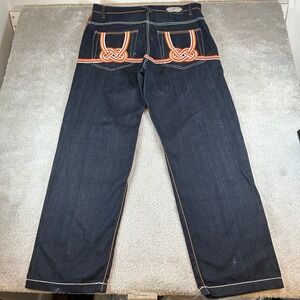 Evolution In Design Jeans Mens 38x34 Dark Wash Baggy Y2K Orange Contrast Stitch